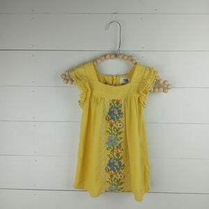 Old Navy girls size 18-24 mos bright yellow pompom trim floral design dress